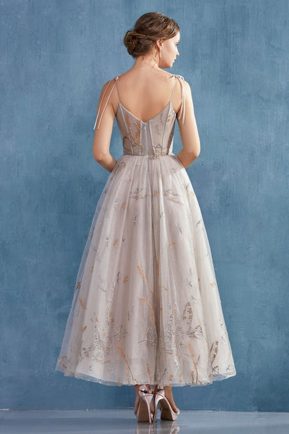 Emilia Lake Birds Embroidered Tea Length Dress