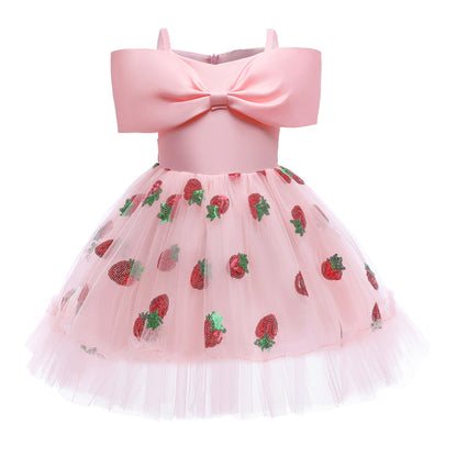 Baby Girl Strawberry Sequins Pattern Bow Tie Design Sling Tutu Formal Dress My Kids-USA