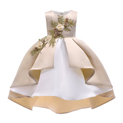 Baby Girl Flower Embroidered Pattern Vest Formal Dress Birthday Dress My Kids-USA