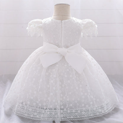 Baby Girl Floral Embroidered Mesh Overlay Design Birthday Baptism Cute Dress My Kids-USA