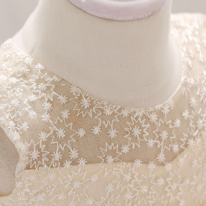 Baby Girl Floral Mesh Overlay Lace Design Sleeveless Christening Formal Dress Birthday Dress My Kids-USA
