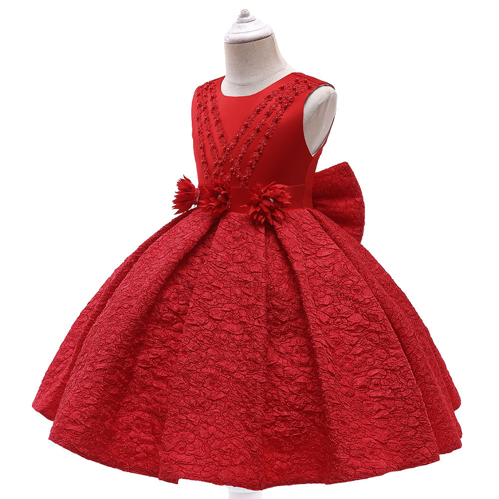 Baby Girl Flower Patched Design Solid Color Sleeveless Princess Formal Dress My Kids-USA
