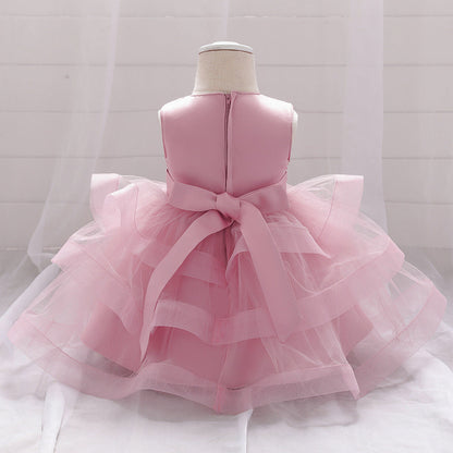 Baby Girl Sequins Patched Design Sleeveless Tutu Style Baptism Birthday Dress My Kids-USA