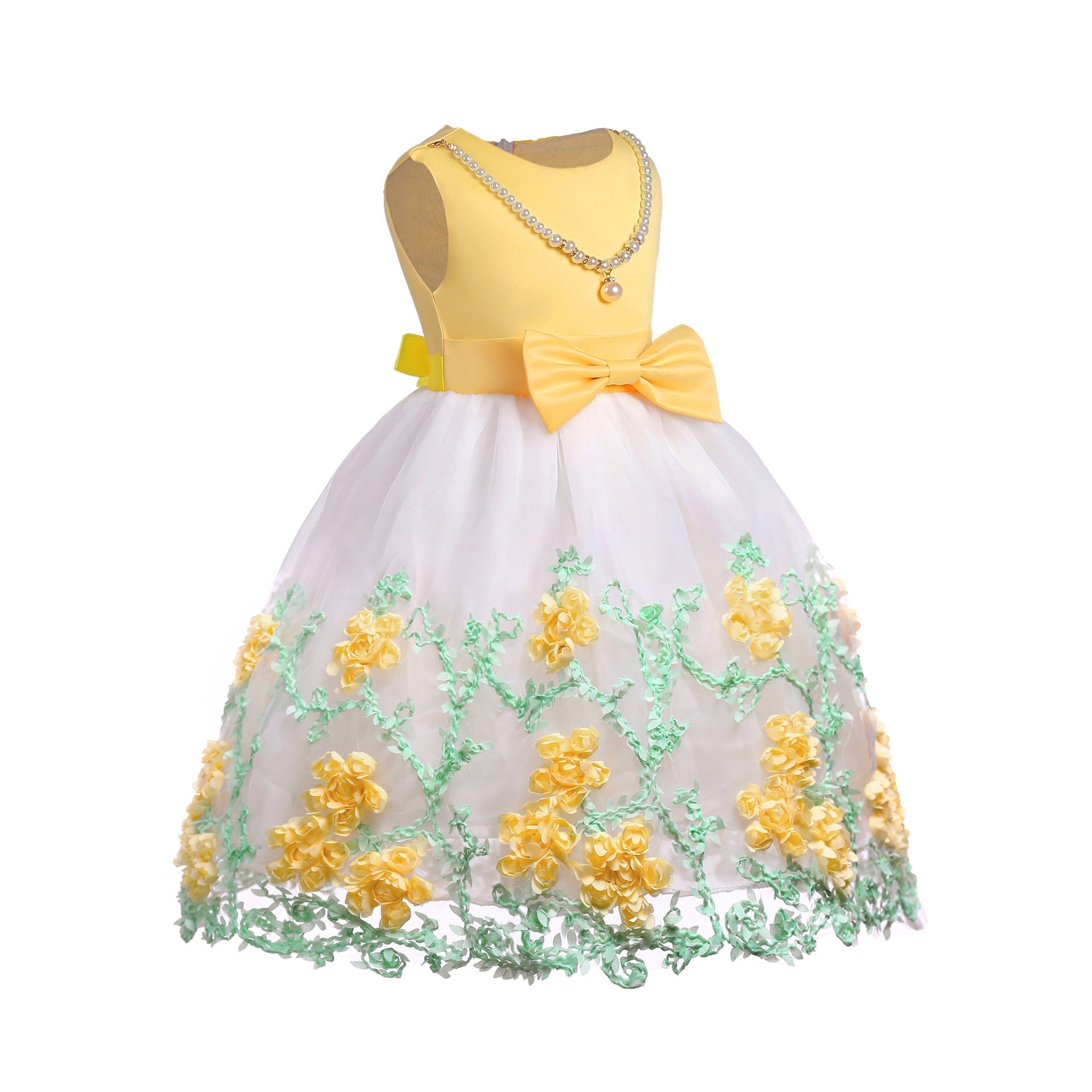 Baby Girl Flower Mesh Overlay Design Bow Tie Vest Dress Birthday Formal Dress My Kids-USA