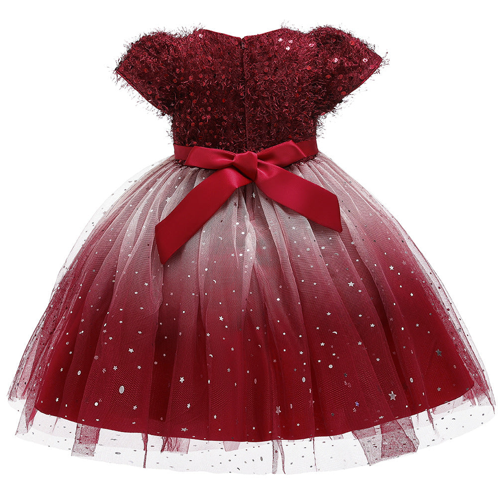 Baby Girl Sequins Patched Pattern Floral Tutu Princess Starry Sky Dress For Special Occasions My Kids-USA