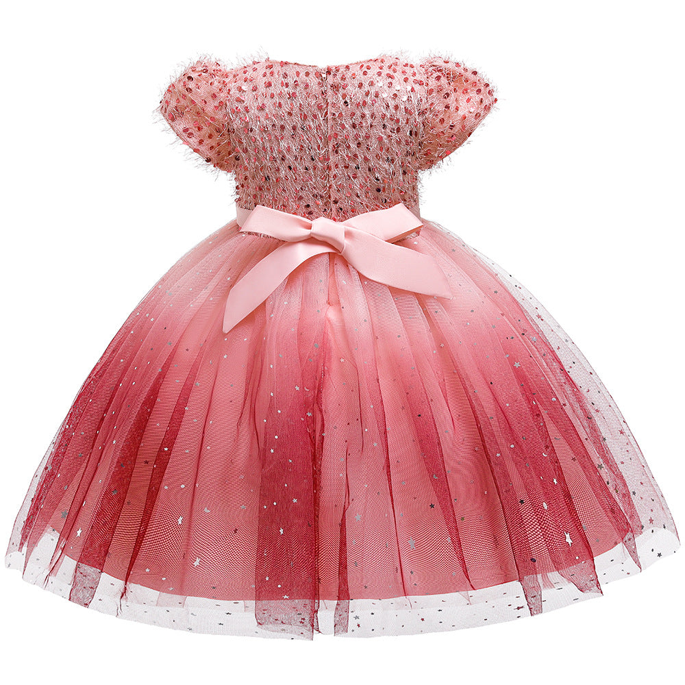 Baby Girl Sequins Patched Pattern Floral Tutu Princess Starry Sky Dress For Special Occasions My Kids-USA